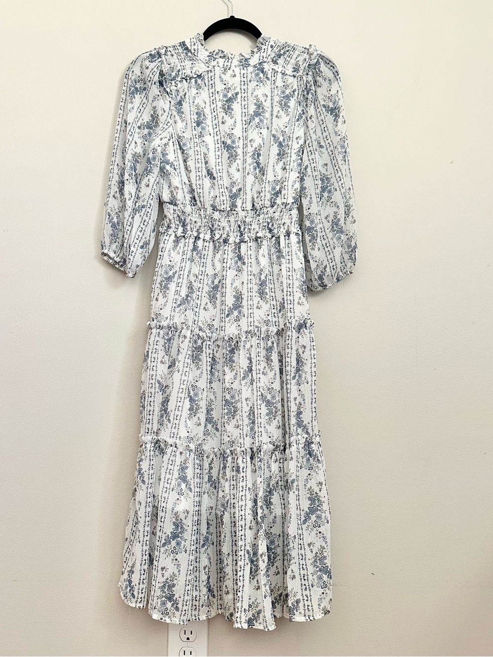 Blu Pepper Blue Floral Prairie Midi Dress Cottagecore Boho Size M Milkmaid Flowy - Picture 2 of 8